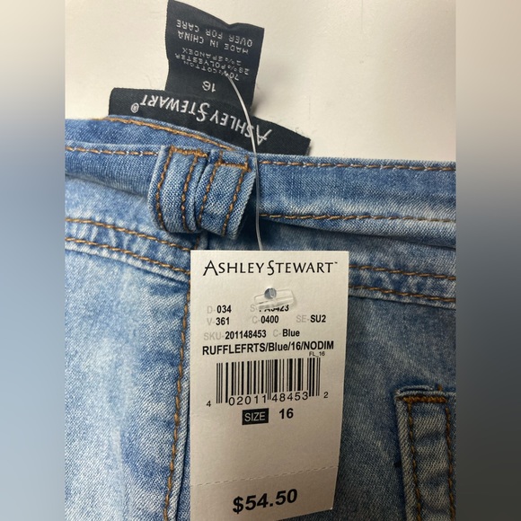 NWT Ashley Stewart Ruffle Faded Denim Skirt Size 16 Lightweight Maxi Length - Picture 3 of 3